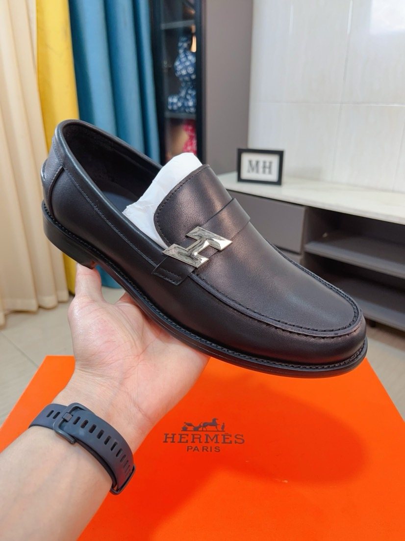 Hermès Black H-Hardware Loafers — side