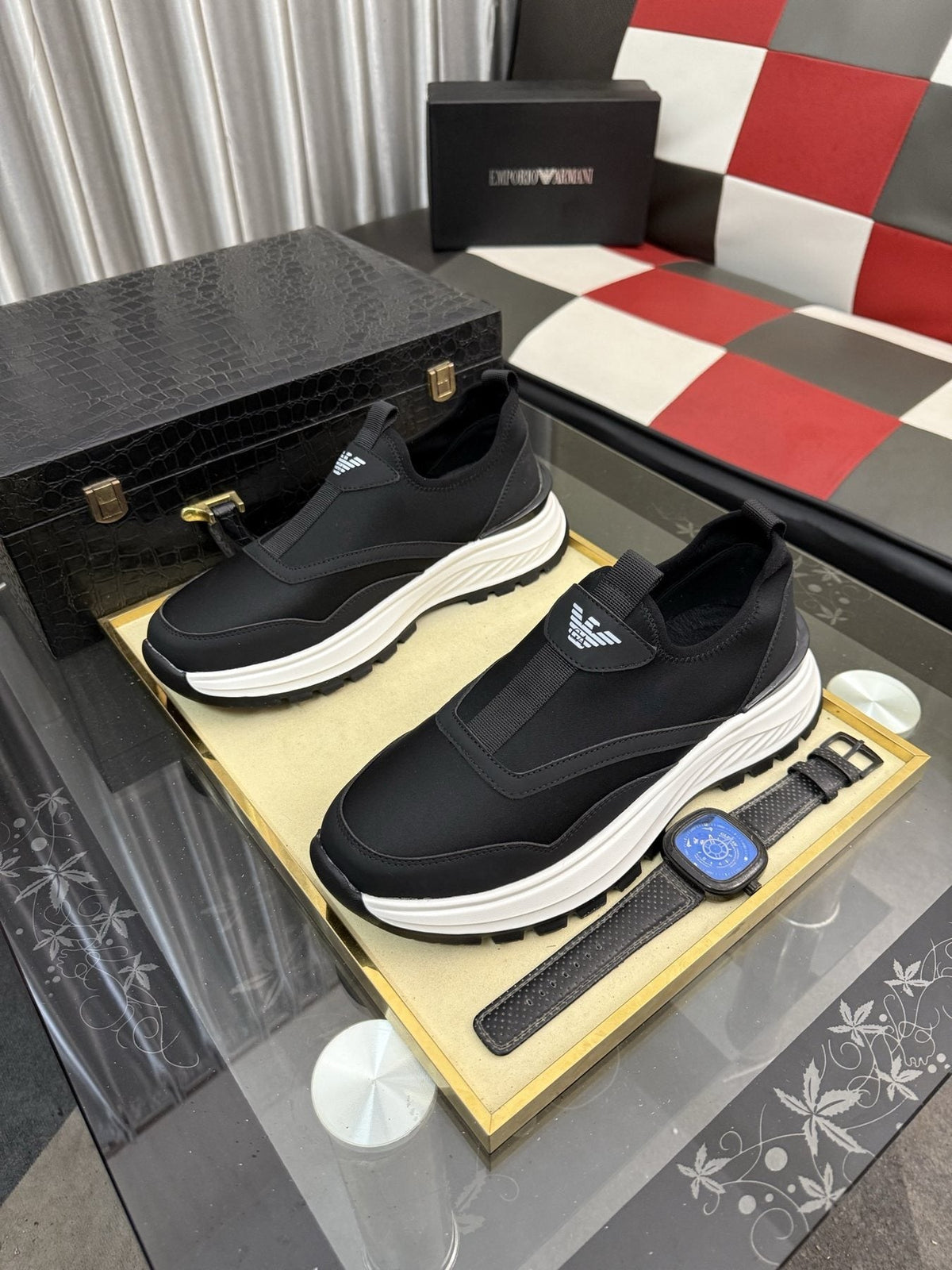 Armani Layered Slip-On Sneakers — front