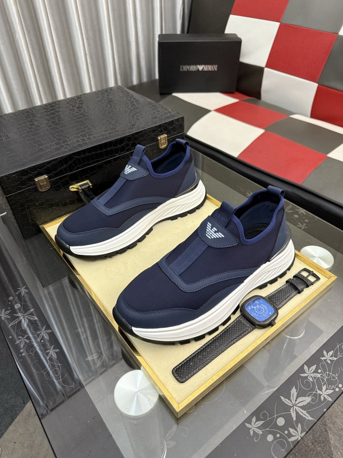 Armani Layered Slip-On Sneakers — front